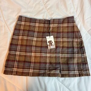 NWT Sincerely Jules Brown Plaid Mini Skirt